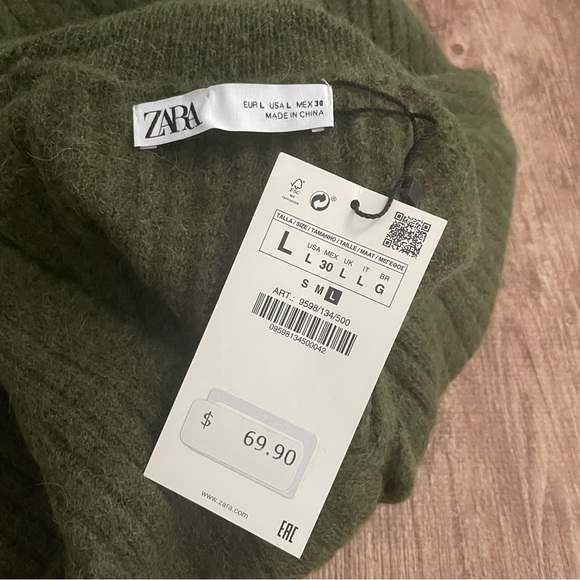 NWT Zara Soft Feel Sleeveless Dark Green Dress Alpaca Wool Blend Size Large - Picture 6 of 7